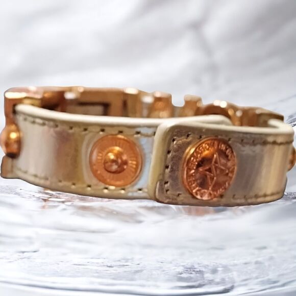 CUFF BCBG SILVER LEATHER 3/4" "#SWEET" ROSE GOLD Tone SLIDE Letters 7-7 1/2" - Picture 12 of 13